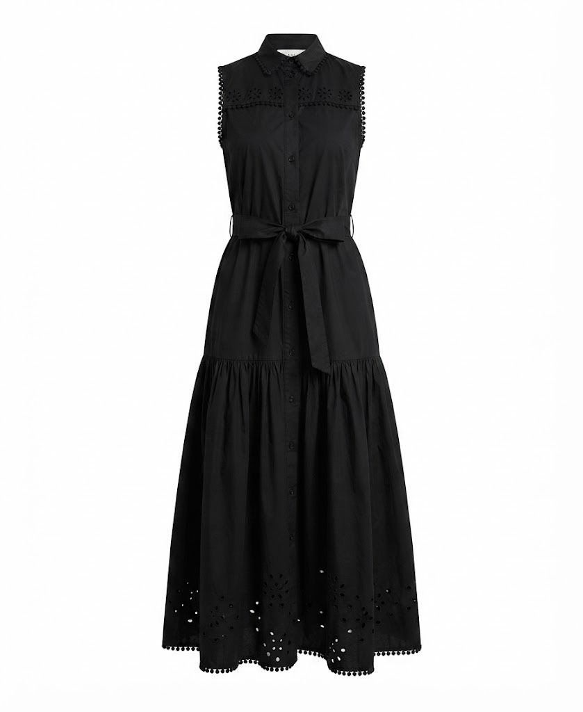 Avec Les Filles Cotton Sleeveless Eyelet Button Down Maxi Dress Black 2